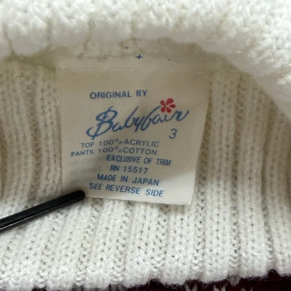 Vintage Babyfair Kids Reindeer Fair Isle Turtleneck Sweater White Size 3 Japan